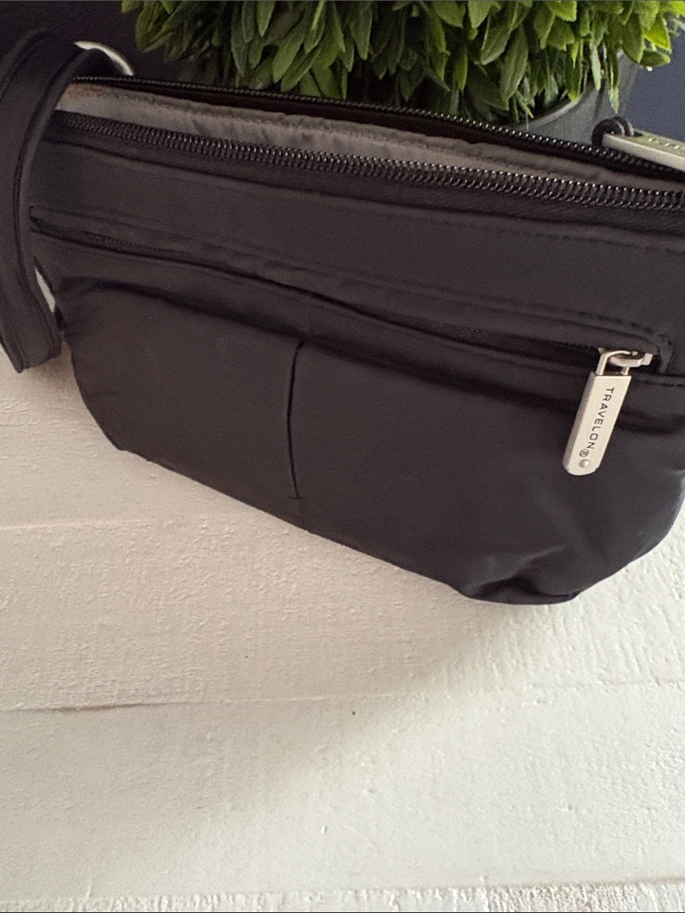 Travelon Black Waist Bag with Front Pocket and Branded Zipper